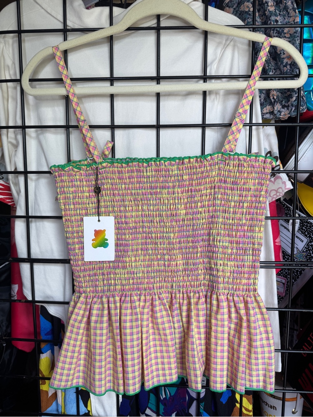 NWT Teddy Fresh Gingham Smocked Spaghetti Strap Tubetop